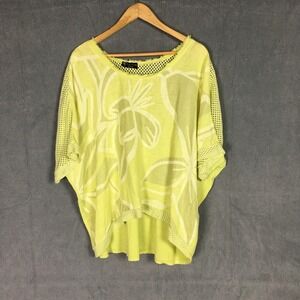 Bella‎ Amore Italy Yellow Green Abstract Top One Size Mesh Oversized Blouse Boxy